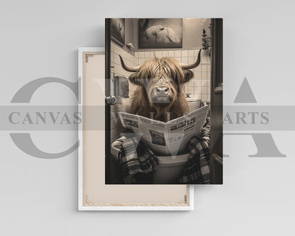 Bull Toilet Reading Newspaper Bathroom Canvas Wall Art