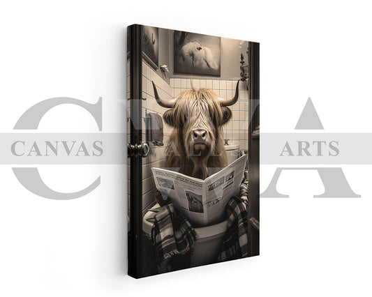Bull Toilet Reading Newspaper Bathroom Canvas Wall Art