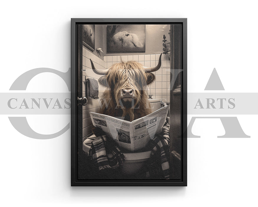 Bull Toilet Reading Newspaper Bathroom Canvas Wall Art