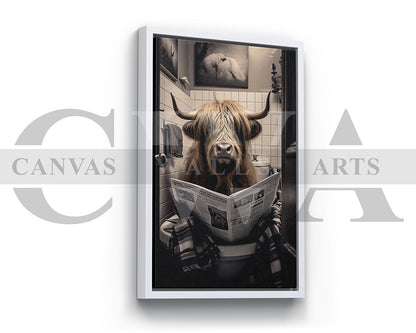 Bull Toilet Reading Newspaper Bathroom Canvas Wall Art