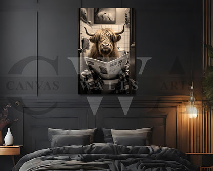Bull Toilet Reading Newspaper Bathroom Canvas Wall Art