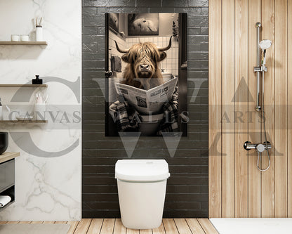 Bull Toilet Reading Newspaper Bathroom Canvas Wall Art