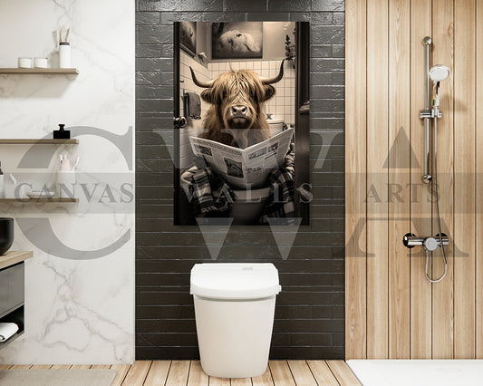 Bull Toilet Reading Newspaper Bathroom Canvas Wall Art