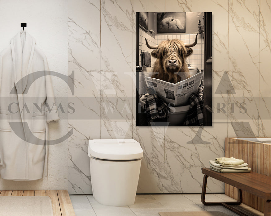 Bull Toilet Reading Newspaper Bathroom Canvas Wall Art