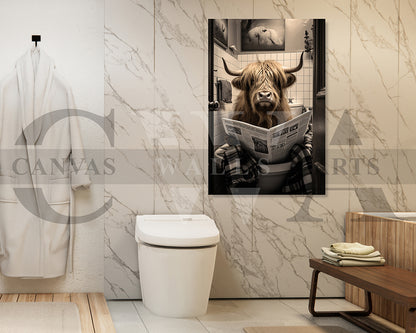 Bull Toilet Reading Newspaper Bathroom Canvas Wall Art
