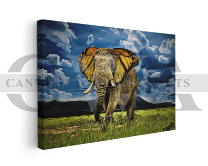 Butterfly With Elephant Canvas Wall Art Animal Poster Print