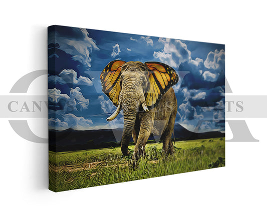 Butterfly With Elephant Canvas Wall Art Animal Poster Print