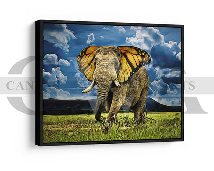 Butterfly With Elephant Canvas Wall Art Animal Poster Print