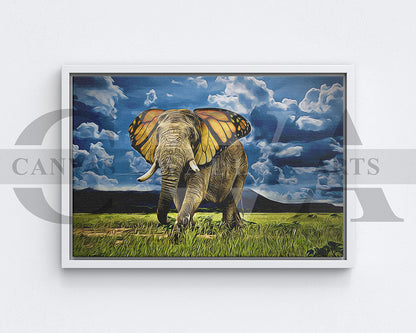 Butterfly With Elephant Canvas Wall Art Animal Poster Print