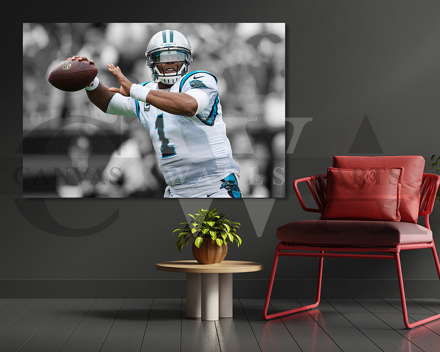 Cam Newton Black & White Canvas Art American Football Canvas Wall Art
