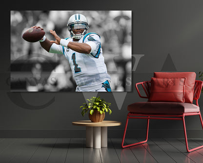Cam Newton Black & White Canvas Art American Football Canvas Wall Art