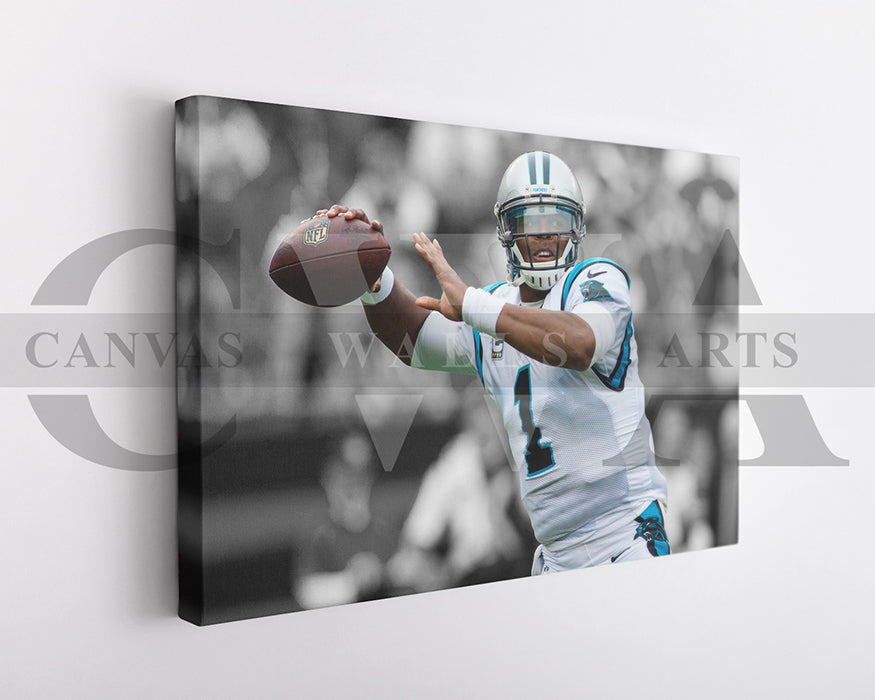Cam Newton Black & White Canvas Art American Football Canvas Wall Art