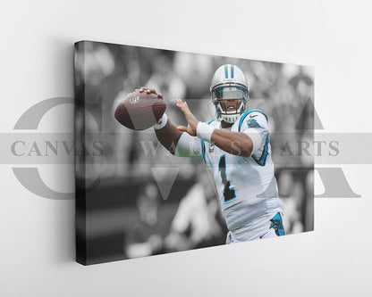 Cam Newton Black & White Canvas Art American Football Canvas Wall Art