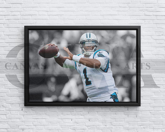 Cam Newton Black & White Canvas Art American Football Canvas Wall Art