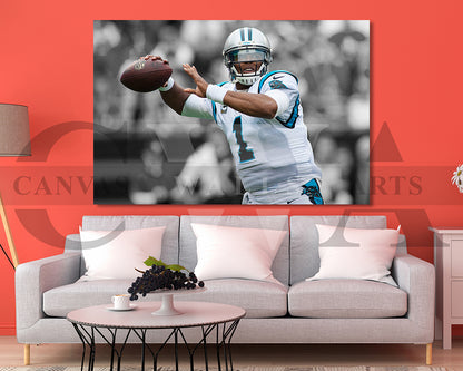 Cam Newton Black & White Canvas Art American Football Canvas Wall Art