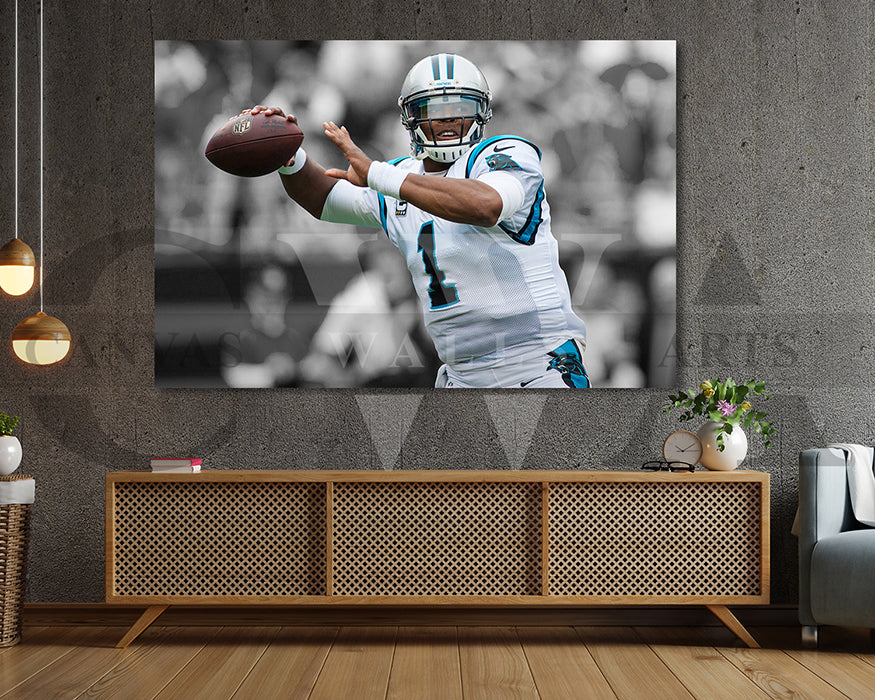 Cam Newton Black & White Canvas Art American Football Canvas Wall Art