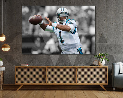 Cam Newton Black & White Canvas Art American Football Canvas Wall Art