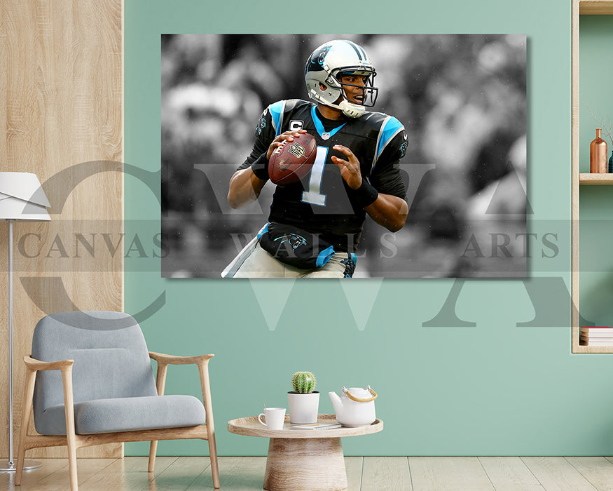 Cam Newton Black & White Canvas Art American Football Canvas Wall Art