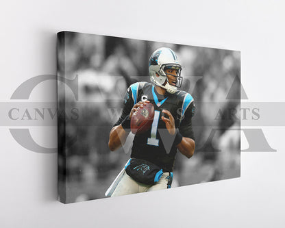 Cam Newton Black & White Canvas Art American Football Canvas Wall Art