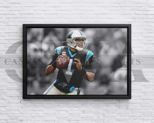 Cam Newton Black & White Canvas Art American Football Canvas Wall Art