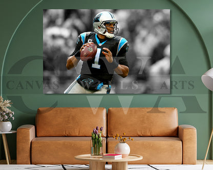 Cam Newton Black & White Canvas Art American Football Canvas Wall Art