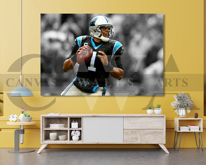 Cam Newton Black & White Canvas Art American Football Canvas Wall Art