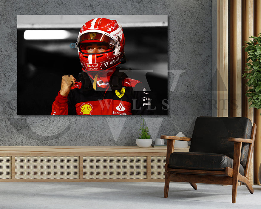 Charles Leclerc Black & White Canvas Art F1 Canvas Wall Art