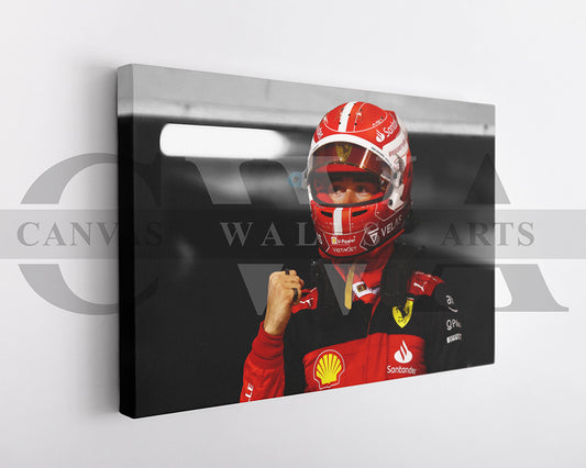 Charles Leclerc Black & White Canvas Art F1 Canvas Wall Art