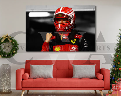 Charles Leclerc Black & White Canvas Art F1 Canvas Wall Art