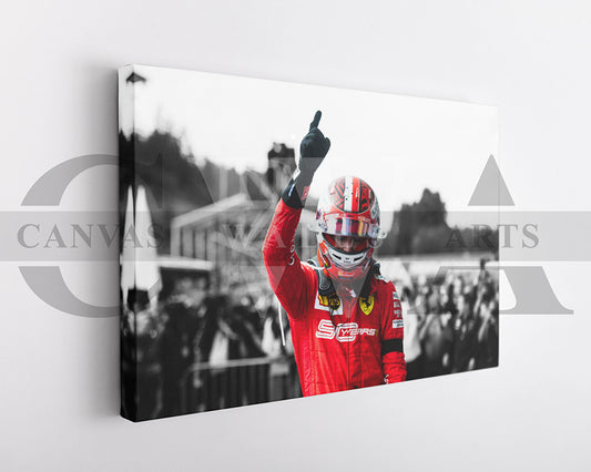 Charles Leclerc Black & White Canvas Art F1 Canvas Wall Art