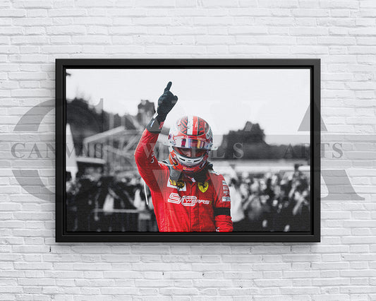 Charles Leclerc Black & White Canvas Art F1 Canvas Wall Art
