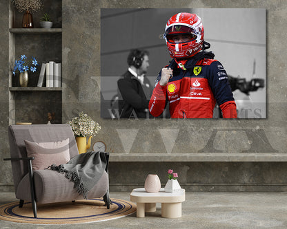 Charles Leclerc Black & White Canvas Art F1 Canvas Wall Art