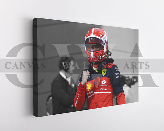 Charles Leclerc Black & White Canvas Art F1 Canvas Wall Art