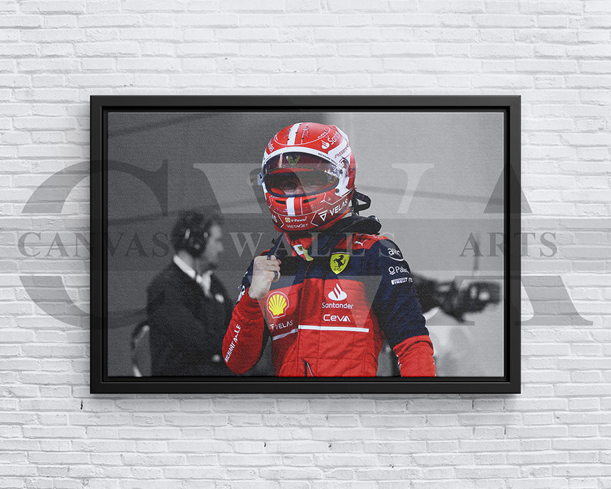 Charles Leclerc Black & White Canvas Art F1 Canvas Wall Art