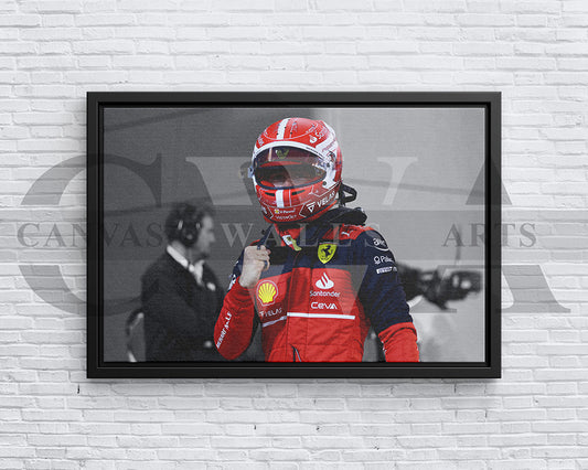 Charles Leclerc Black & White Canvas Art F1 Canvas Wall Art