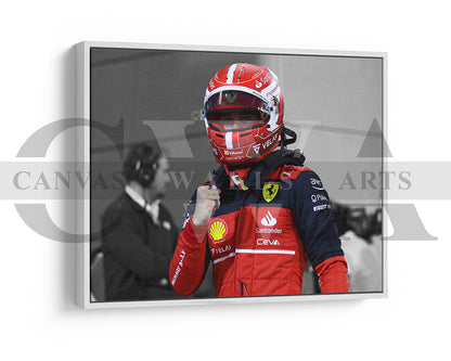 Charles Leclerc Black & White Canvas Art F1 Canvas Wall Art