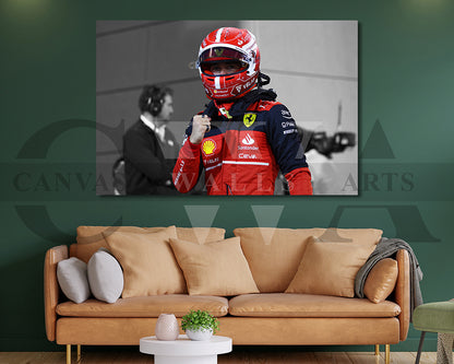 Charles Leclerc Black & White Canvas Art F1 Canvas Wall Art