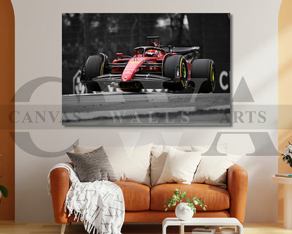 Charles Leclerc Black & White Canvas Art F1 Canvas Wall Art