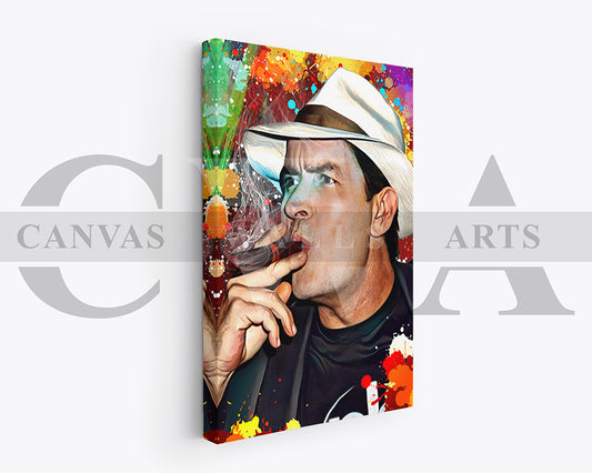 Charlie Sheen Cigar Canvas Wall Art Abstract Movie Poster Print