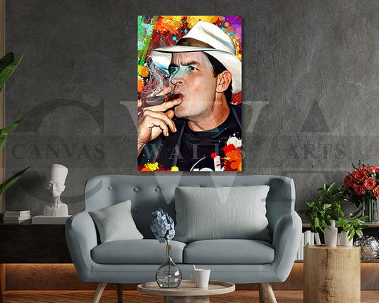 Charlie Sheen Cigar Canvas Wall Art Abstract Movie Poster Print