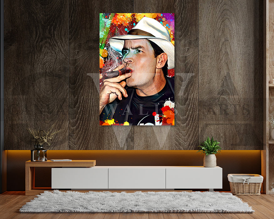 Charlie Sheen Cigar Canvas Wall Art Abstract Movie Poster Print