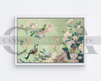Cherry blossom And Flower Birds Canvas Wall Art Bird Poster Print