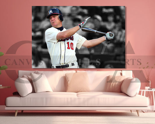 Chipper Jones Black & White Canvas Art Baseball Canvas Wall Art