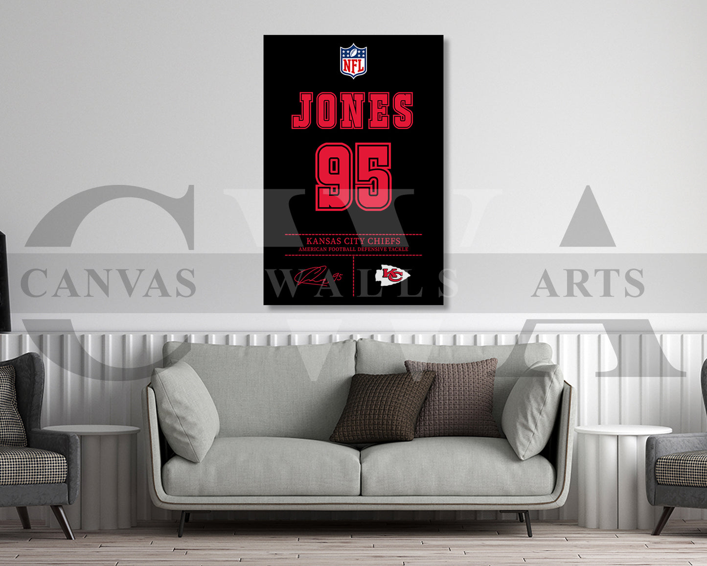 Chris Jones Canvas Wall Art - NFL Jersey Poster | Ready to Hang Sports Canvas Print