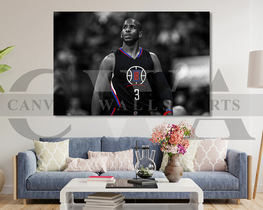 Chris Paul Black & White Canvas Art Basketball Canvas Wall Art
