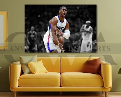 Chris Paul Black & White Canvas Art Basketball Canvas Wall Art