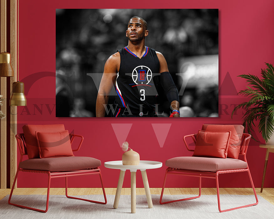 Chris Paul Black & White Canvas Art Basketball Canvas Wall Art