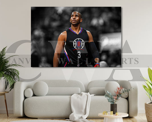 Chris Paul Black & White Canvas Art Basketball Canvas Wall Art