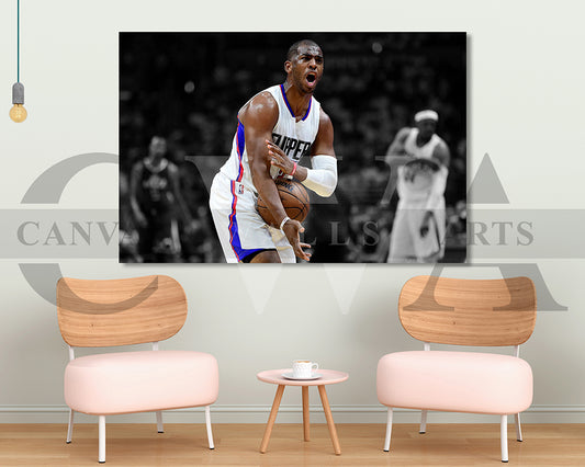 Chris Paul Black & White Canvas Art Basketball Canvas Wall Art
