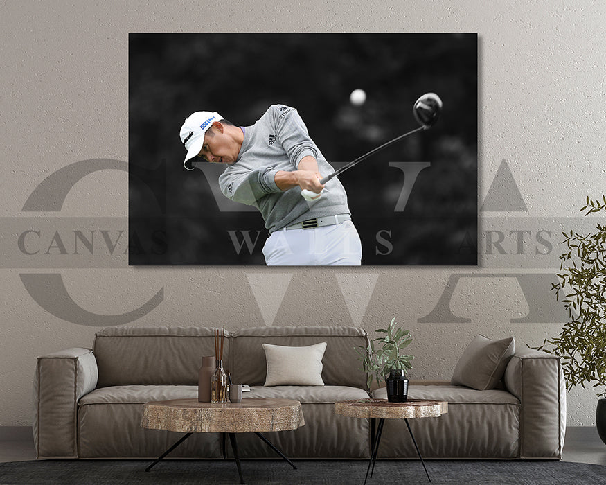 Collin Morikawa Black & White Canvas Art Golf Canvas Wall Art